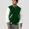 Kelly Green Wool Body & White Faux Leather Sleeves Letterman Jacket With Zipper