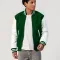 Kelly Green Wool Body & White Faux Leather Sleeves Letterman Jacket With Zipper