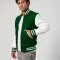Kelly Green Wool Body & White Faux Leather Sleeves Letterman Jacket With Zipper