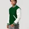 Kelly Green Wool Body & White Faux Leather Sleeves Letterman Jacket With Zipper