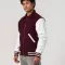 Maroon Body & White Faux Leather Sleeves Letterman Jacket With Byron Collar & Zipper