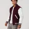 Maroon Body & White Faux Leather Sleeves Letterman Jacket With Byron Collar & Zipper