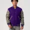 Purple Body & Grey Faux Leather Sleeves Letterman Jacket