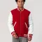 Scarlet Wool Body & White Faux Leather Sleeves Letterman Jacket With Zipper