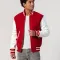 Scarlet Wool Body & White Faux Leather Sleeves Letterman Jacket With Zipper