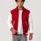 Scarlet Wool Body & White Faux Leather Sleeves Letterman Jacket With Byron Collar