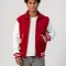 Scarlet Wool Body & White Faux Leather Sleeves Letterman Jacket With Byron Collar