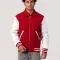 Scarlet Wool Body & White Faux Leather Sleeves Letterman Jacket With Byron Collar