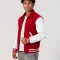 Scarlet Wool Body & White Faux Leather Sleeves Letterman Jacket With Byron Collar