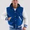 Bright Royal Wool Body & White Faux Leather Sleeves Hoodie Letterman Jacket