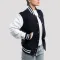 Navy Blue Wool Body & Bright White Faux Leather Sleeves Letterman Jacket