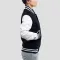 Navy Blue Wool Body & Bright White Faux Leather Sleeves Letterman Jacket