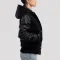 Black Wool Body & Black Faux Leather Sleeves Hoodie Letterman Jacket