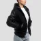Black Wool Body & Black Faux Leather Sleeves Hoodie Letterman Jacket