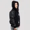 Black Wool Body & Black Faux Leather Sleeves Hoodie Letterman Jacket