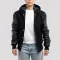 Black Wool Body & Black Faux Leather Sleeves Hoodie Letterman Jacket