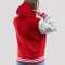 Scarlet Wool Body & Bright Faux Leather Sleeves Hoodie Letterman Jacket