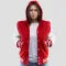 Scarlet Wool Body & Bright Faux Leather Sleeves Hoodie Letterman Jacket