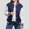 Royal Blue Wool Body & Bright White Faux Leather Sleeves Letterman Jacket
