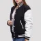 Black Wool Body & Bright White Faux Leather Sleeves Letterman Jacket