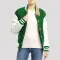Kelly Green Wool Body & Bright White Faux Leather Sleeves Letterman Jacket
