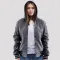 Light Oxford Wool Body & Black Faux Leather Sleeves Hoodie Letterman Jacket