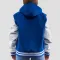 Bright Royal Wool Body & Bright White Faux Leather Sleeves Hoodie Letterman Jacket